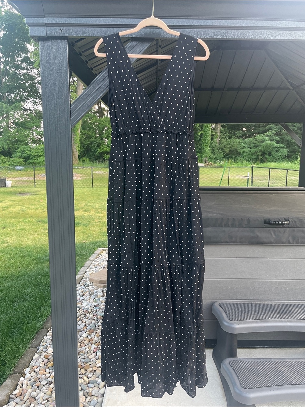 Style & Co Black Polka Dot Maxi Dress - Sleeveless V-Neck, Lined. Size XL